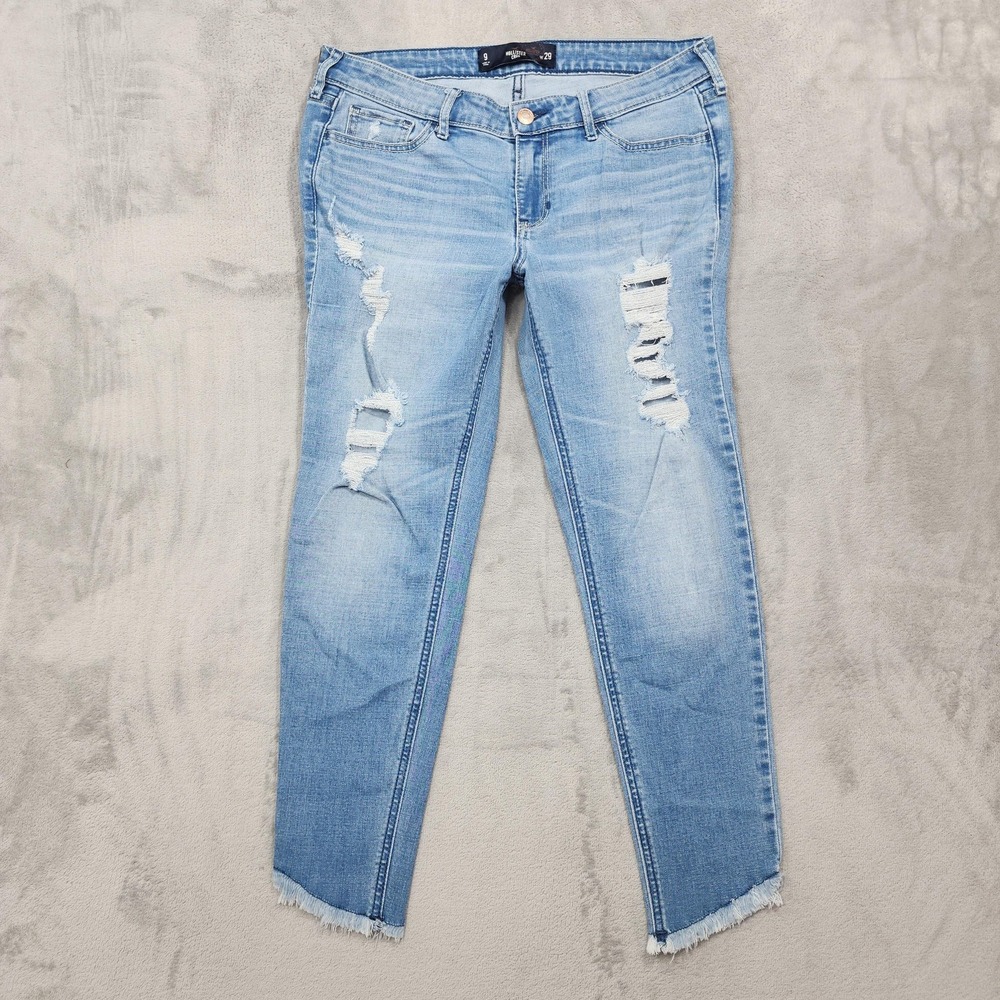 Hollister Jeans Womens 9R Juniors Blue Mid Rise Crop Slim Distressed Raw Hem